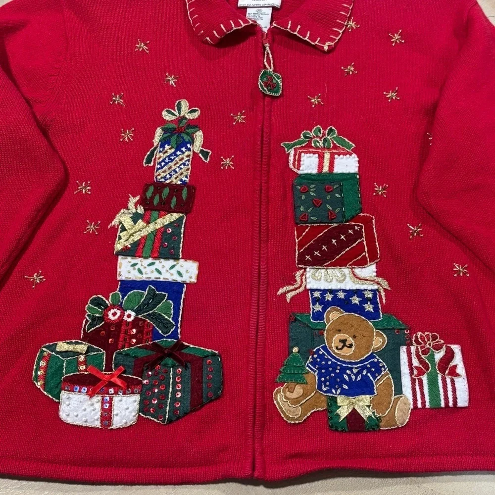 Vintage Tiara International Christmas Collection Zip Up Sweater Cardigan 2X - Picture 8 of 16